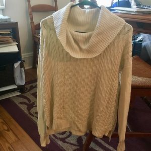 Cream Cowl neck cable sweater